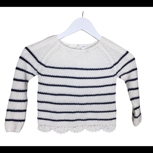 BABYGAP Breton Stripe Crochet Sweater With Crochet Scalloped Trim Ivory Girls 3Y - Picture 3 of 6